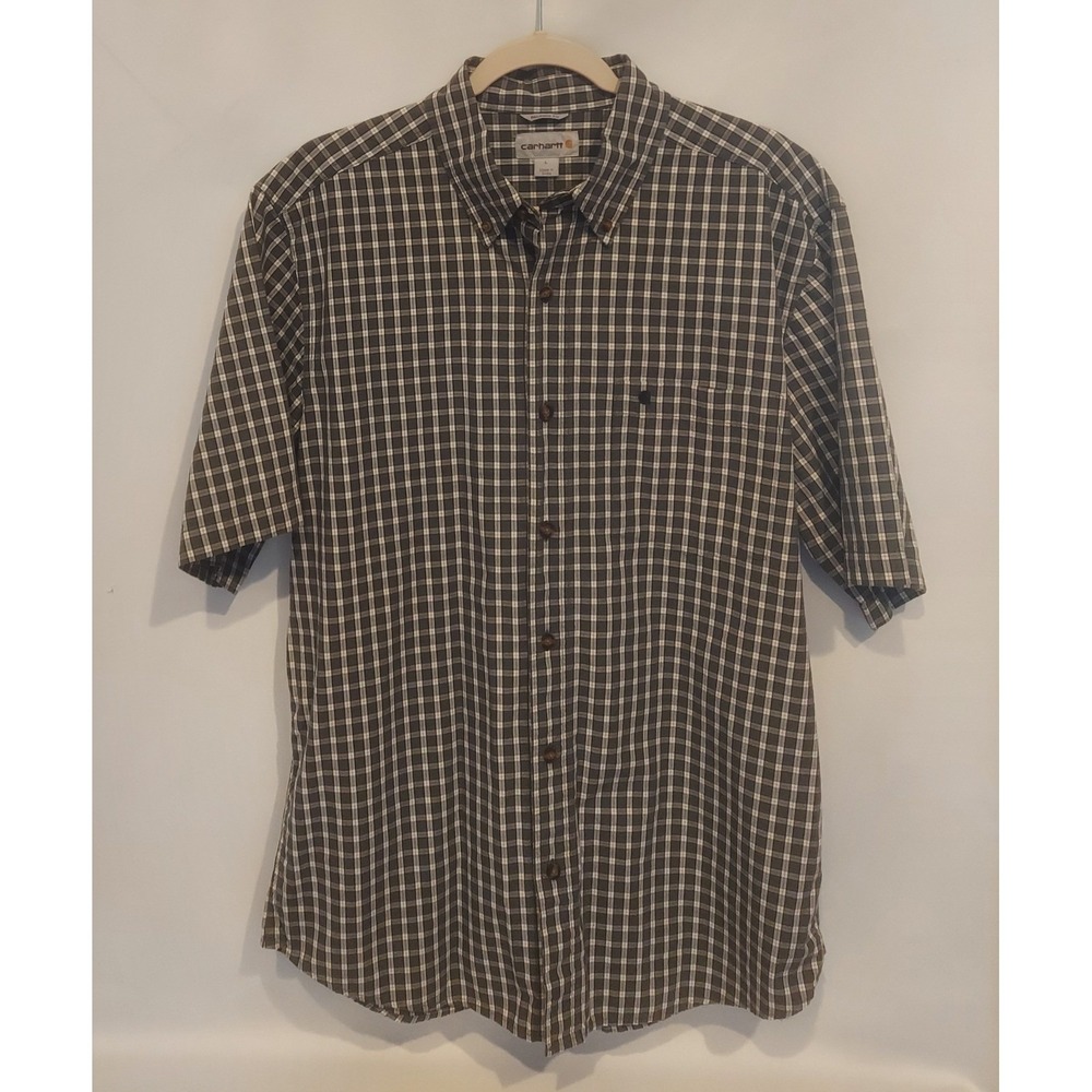 Carhartt Mens Gray Plaid SS Relaxed Fit Button-Up Casual Work Shirt Size Large